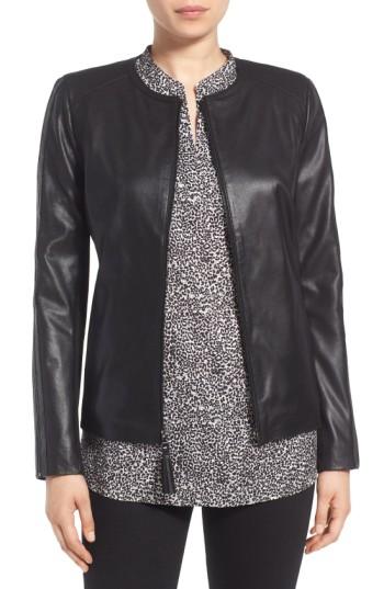 Petite Women's Via Spiga Leather & Ponte Jacket P - Black