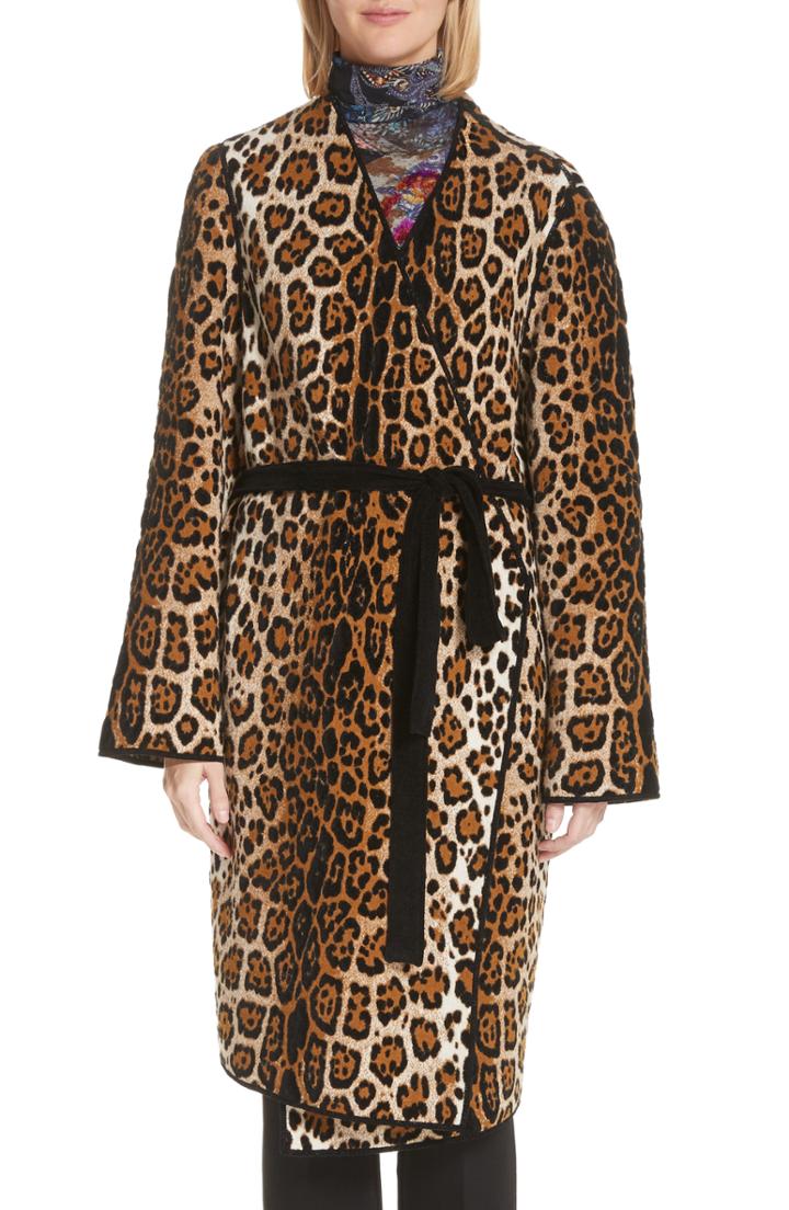 Women's Fuzzi Mixed Leopard Wrap Coat