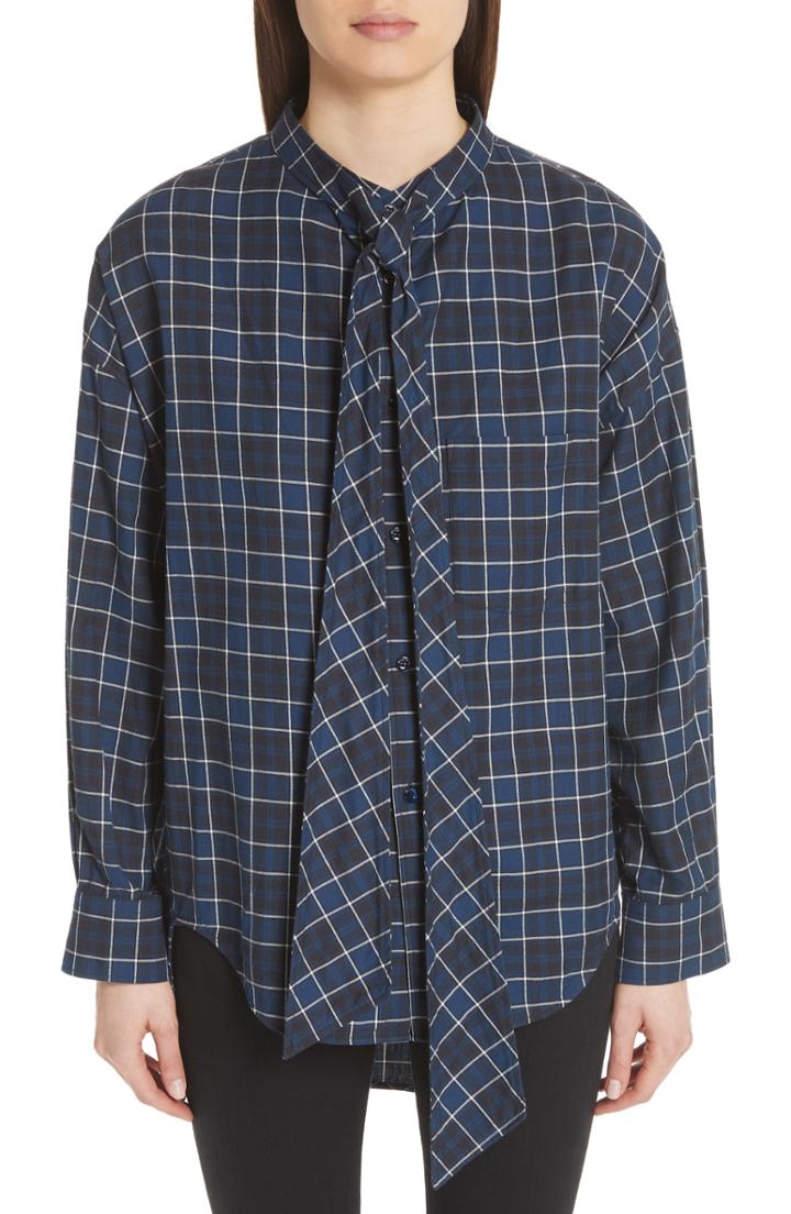 Women's Balenciaga Back Logo Flannel Shirt