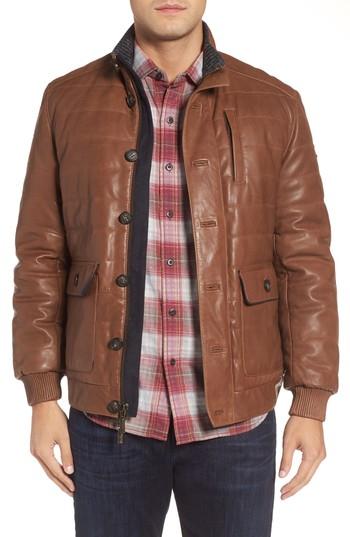 Men's Tommy Bahama Snowside Leather Bomber Jacket - Brown