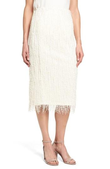 Women's Vince Camuto Fringe Knit Pencil Skirt, Size - White