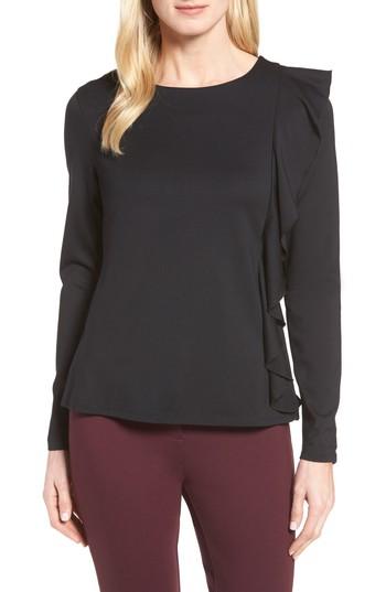 Petite Women's Halogen Ruffle Trim Top P - Black