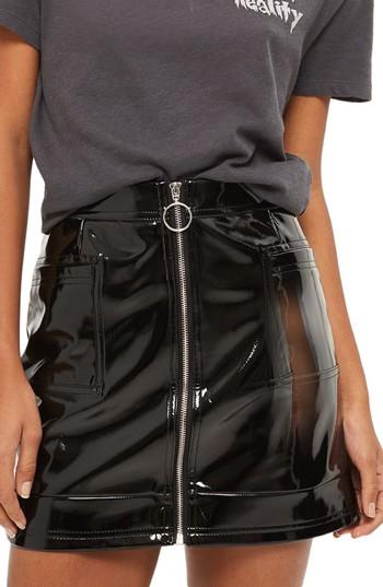 Women's Topshop Zip Through Vinyl Miniskirt Us (fits Like 2-4) - Black