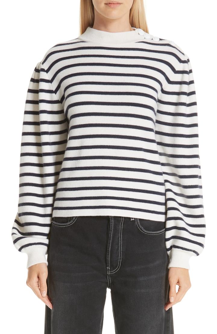 Women's Ganni Roxie Stripe Mock Neck Sweater - Ivory