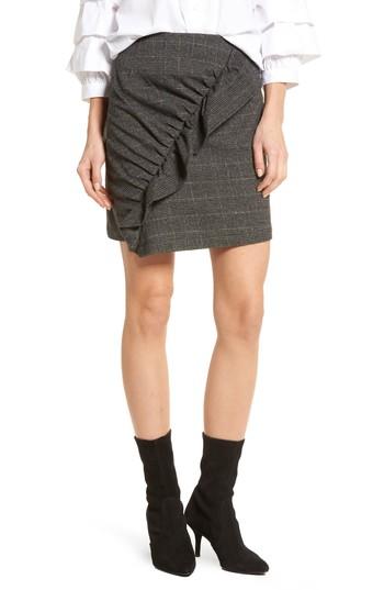 Women's Bp. Glen Plaid Ruched Ruffle Skirt, Size - Black