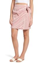 Women's Bp. Stripe Linen Blend Wrap Skirt, Size - Red