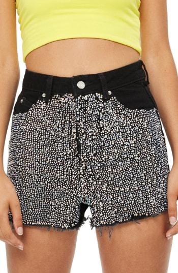 Women's Topshop Crystal Mom Shorts Us (fits Like 14) - Black