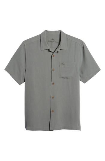 Men's Tommy Bahama Royal Bermuda Standard Fit Silk Blend Camp Shirt, Size - Grey