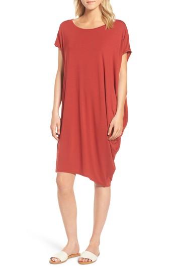 Women's Eileen Fisher Asymmetrical Jersey Shift Dress, Size - Red