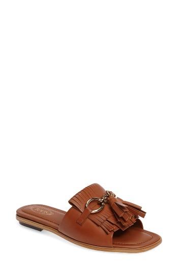 Women's Tod's Fringe Slide Sandal Us / 35eu - Brown