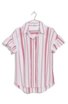 Women's Madewell Central Stripe Ruffle Sleeve Shirt, Size - Red