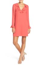 Women's Charles Henry Ruffle Neck Shift Dress - Red