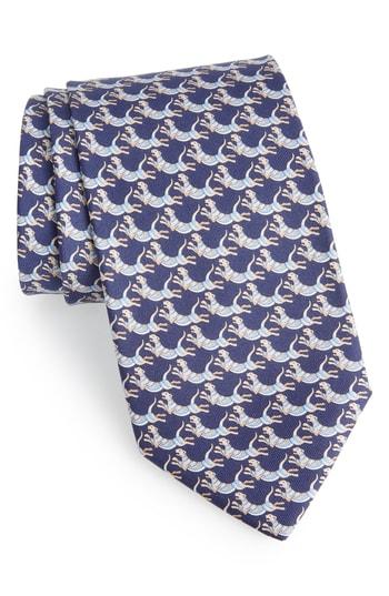 Men's Salvatore Ferragamo Figre Print Silk Tie, Size - Blue