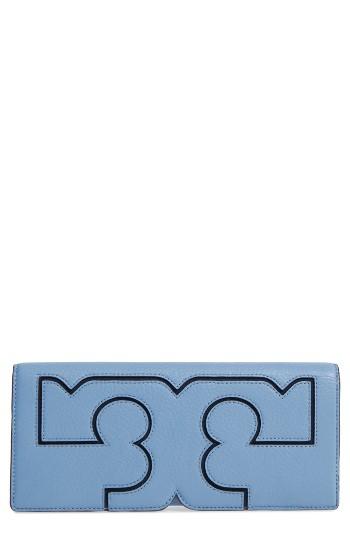 Tory Burch Serif Leather Clutch - Blue