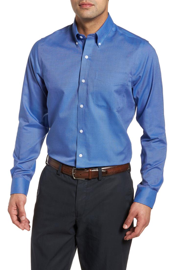 Men's Cutter & Buck Tailored Fit Nail Head Sport Shirt - Blue