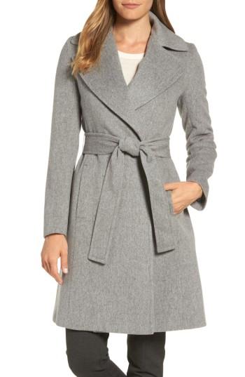 Women's Fleurette Wool Wrap Coat - Grey