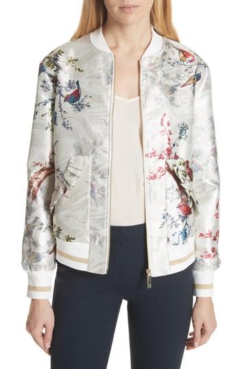 Women's Ted Baker London Ornate Opulent Fauna Bomber - Ivory