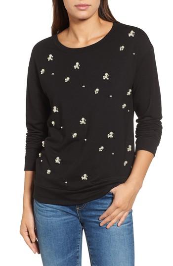 Women's Halogen Embellished Sweatshirt, Size - Black