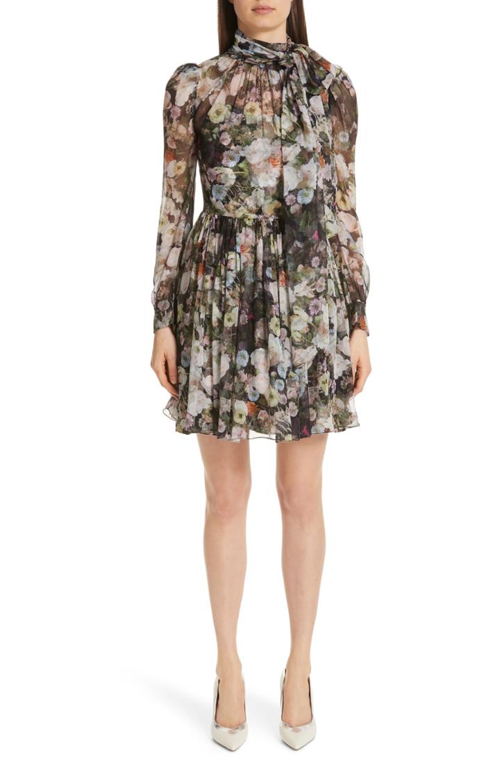 Women's Adam Lippes Floral Print Silk Chiffon Dress