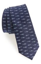 Men's 1901 Shark Print Silk Skinny Tie, Size - Blue