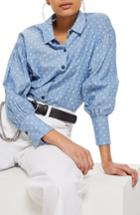 Women's Topshop Star Print Chambray Shirt Us (fits Like 10-12) - Blue
