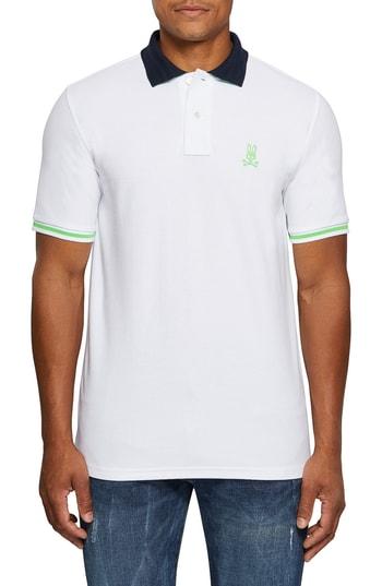 Men's Psycho Bunny Stripe Collar Pique Polo (s) - White
