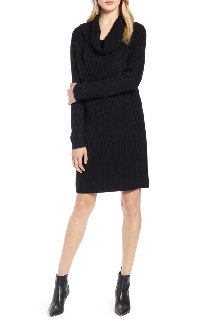 Women's Halogen Cowl Neck Sweater Dress - Black