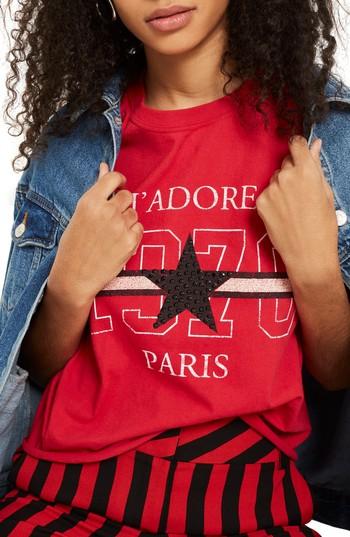 Women's Topshop J'adore Studded Crop T-shirt - Red