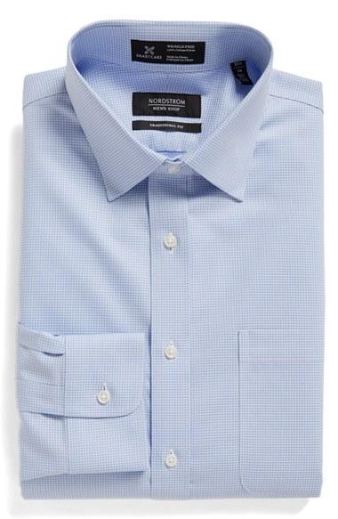 Men's Nordstrom Men's Shop Smartcare(tm) Traditional Fit Check Dress Shirt .5 32 - Blue