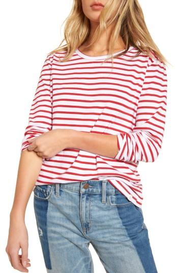 Women's Treasure & Bond Varsity Stripe Cotton Tee, Size - Brown
