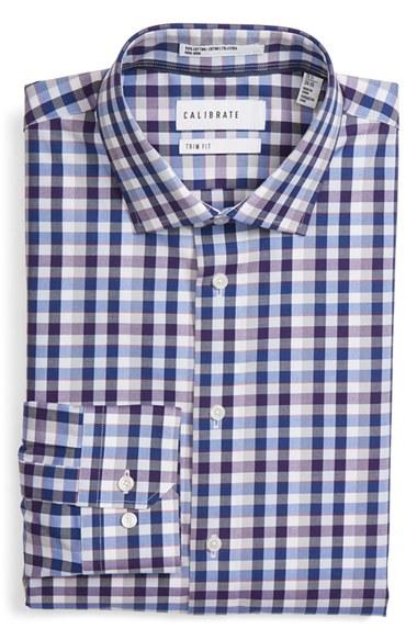Men's Calibrate Trim Fit Non-iron Check Stretch Dress Shirt .5 32/33 - Purple