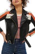 Women's Topshop Ezra Motorcross Leather Biker Jacket Us (fits Like 10-12) - Black