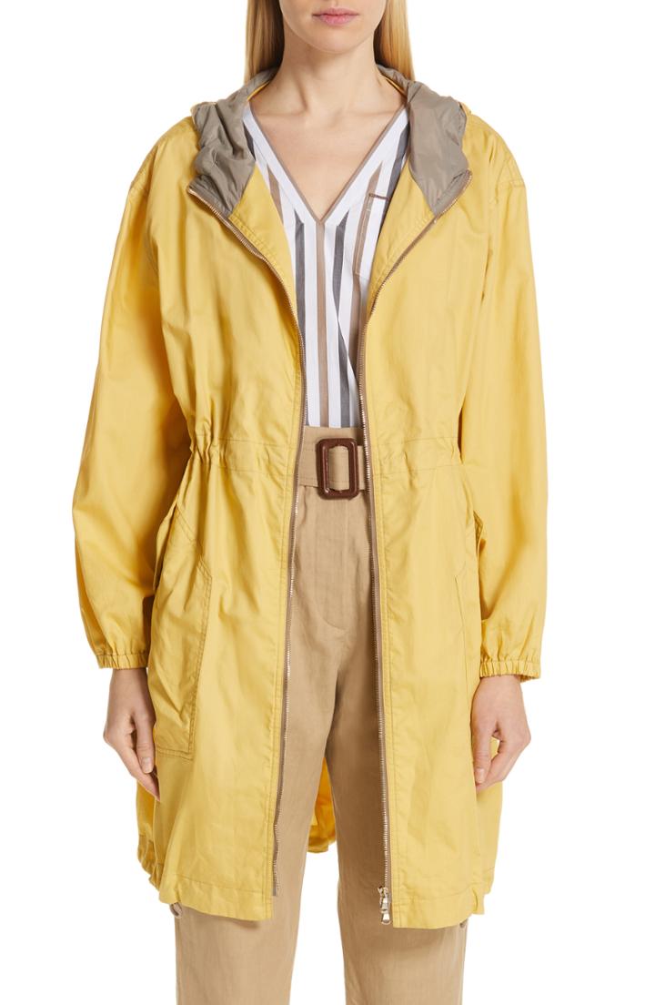 Women's Brunello Cucinelli Cotton & Silk Hooded Parka Us / 38 It - Yellow