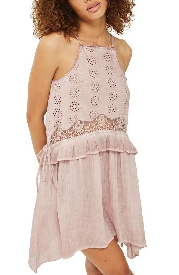 Women's Topshop Washed Cutwork Sundress Us (fits Like 0) - Pink