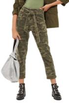 Women's Topshop Camo Belted Paperbag Pants Us (fits Like 0) - Green