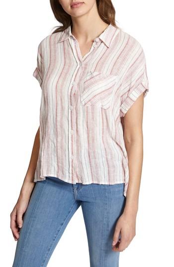 Women's Sanctuary Mod Short Sleeve Boyfriend Shirt - Ivory
