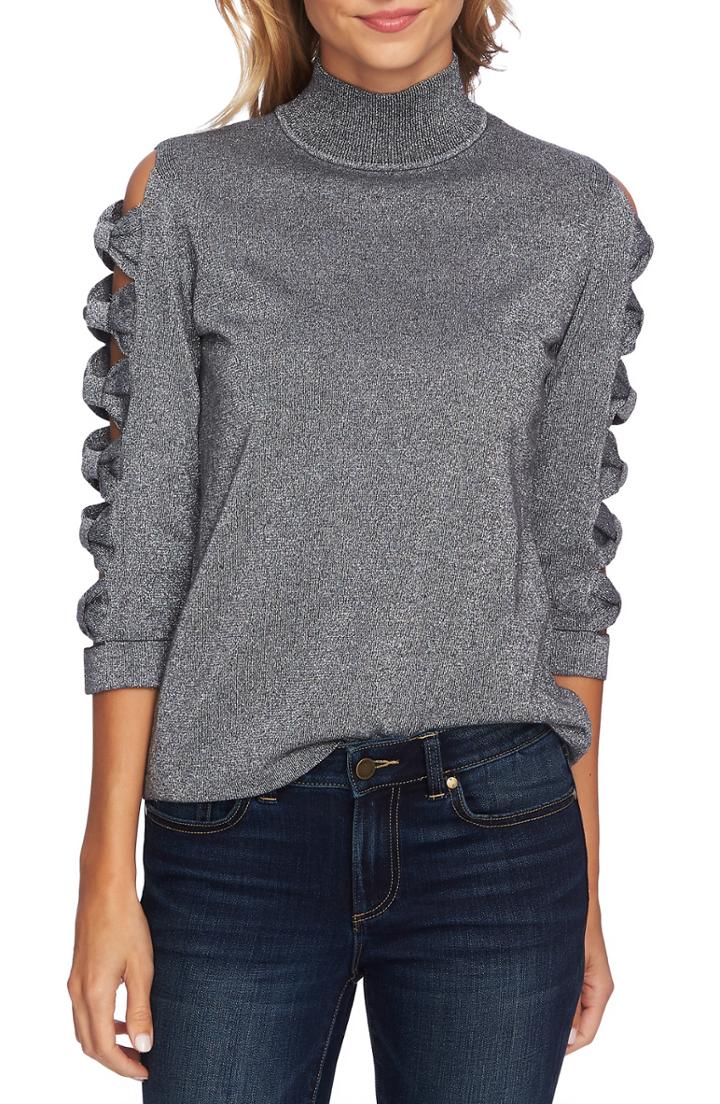 Women's Cece Bow Sleeve Turtleneck - Grey