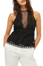 Women's Topshop Lace Peplum Top Us (fits Like 2-4) - Black