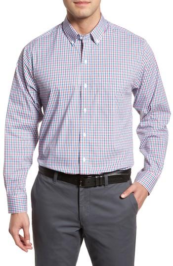 Men's Cutter & Buck Carson Plaid Performance Sport Shirt, Size - Pink