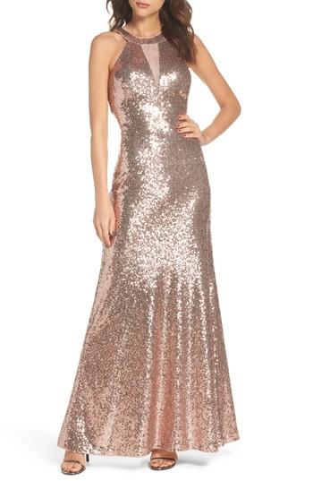 Women's Morgan & Co. Sequin Halter Gown /2 - Metallic