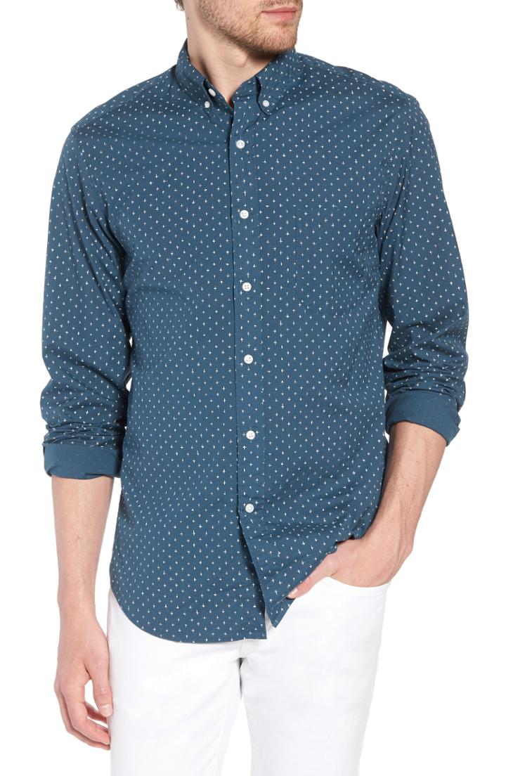 Men's J.crew Slim Fit Stretch Secret Wash Crosshatch Print Sport Shirt