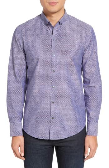 Men's Zachary Prell Chernow Trim Fit Print Sport Shirt - Blue