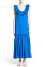 Women's Opening Ceremony Silk Chiffon Ruffle Maxi Dress