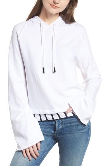 Women's Stateside Stripe Hem Terry Hoodie - White