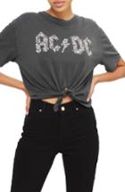 Women's Topshop By And Finally Knot Crop Ac/dc Tee Us (fits Like 10-12) - Grey