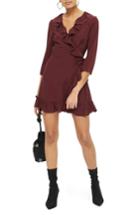 Women's Topshop Ruffle Wrap Dress Us (fits Like 0) - Burgundy