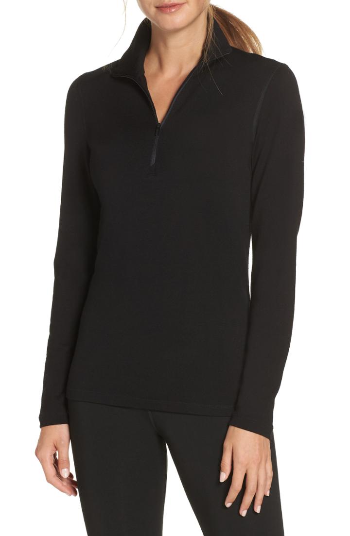 Women's Icebreaker 260 Tech Merino Wool Half Zip Base Layer Top - Black