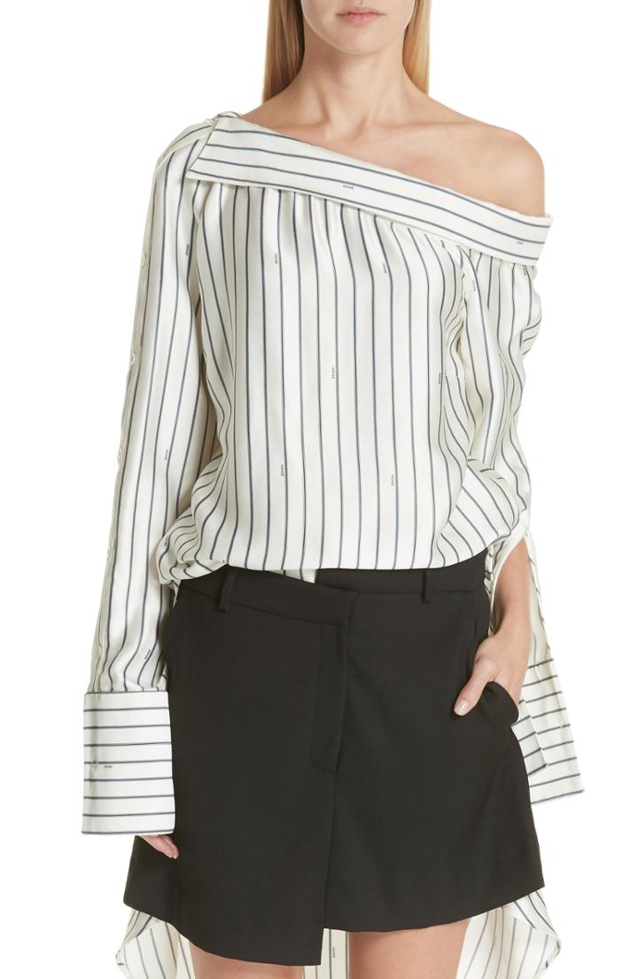 Women's Monse Off The Shoulder Pinstripe Silk Blouse - Ivory