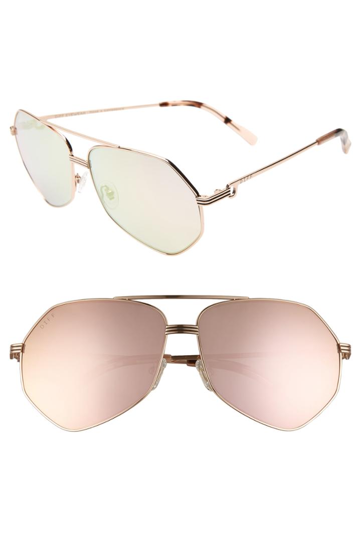Women's Diff Sydney 62mm Polarized Aviator Sunglasses - Gold/ Himalayan/ Champagne