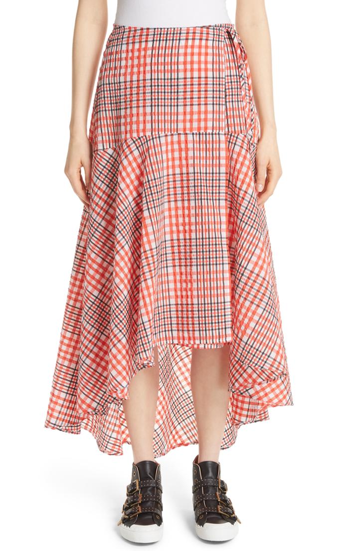 Women's Ganni Charron Plaid Wrap Skirt Us / 40 Eu - Red
